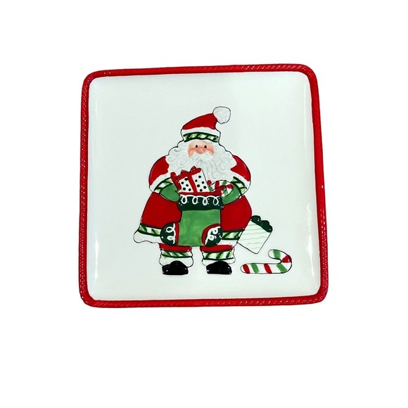 Fitz & Floyd Snack Plate Set (4) Stocking Stuffers Christmas Santa 6.5" - Picture 5 of 6